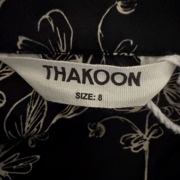 NWT Thakoon Botanical Print Button Up Shirt Dress in Black & Cream Size 8 - Picture 7 of 12